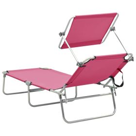 vidaXL Folding Sun Lounger with Canopy Pink Aluminum