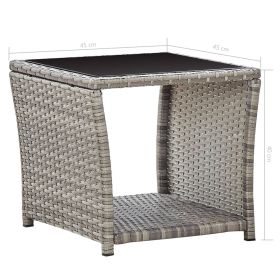 vidaXL Coffee Table Grey 45x45x40 cm Poly Rattan and Glass