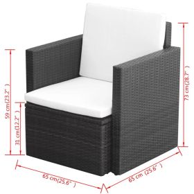 vidaXL Patio Chair with Cushions and Pillows Poly Rattan Black