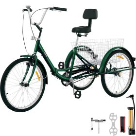 VEVOR Tricycle Adult 24'' Wheels Adult Tricycle 1-Speed 3 Wheel Bikes For Adults Three Wheel Bike For Adults Adult Trike Adult Folding Tricycle Foldab