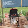 Outsunny 17" Portable Charcoal Grill with Wheels, 2 Side Tables and Bottom Shelf, BBQ with Adjustable Vents on Lid for Picnic, Camping, Backyard