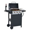 Propane Gas Grill 4 Burner Barbecue Grill, Stainless Steel 34,000 BTU Patio Garden Barbecue Grill with Two Shelves, Lid, Wheels and Bottle Opener