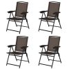 Beach & Garden Lawn 4 Pcs Folding Sling Chairs With Steel Armrest And Adjustable Back