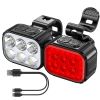 Bike Headlight TailLight IP65 Waterproof Anti-Drop Rechargeable Bicycle Light Set Night Riding Bright Bike Cycling Headlight Taillight Front Light War